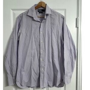Polo Ralph Lauren Estate Purple White Check Dress Shirt Mens 16 40/41 Cotton
